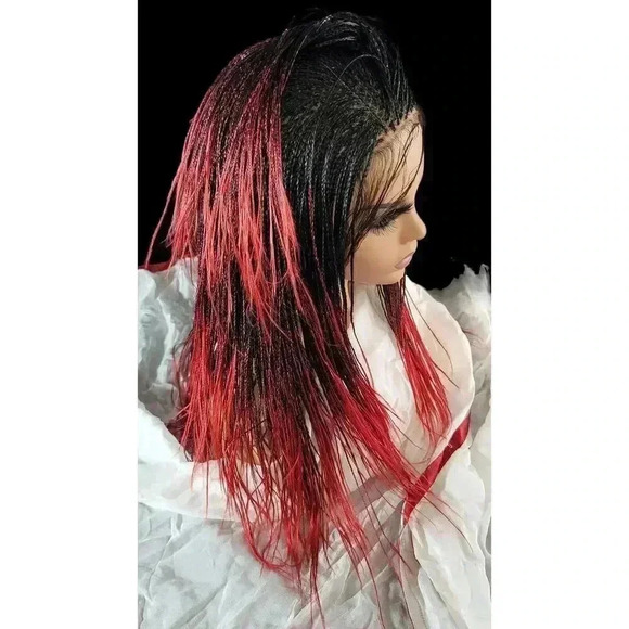 Yassine Red/Black Ombre Braided Wig | 100% Handmade Micro Millions Lace - Picture 9 of 16